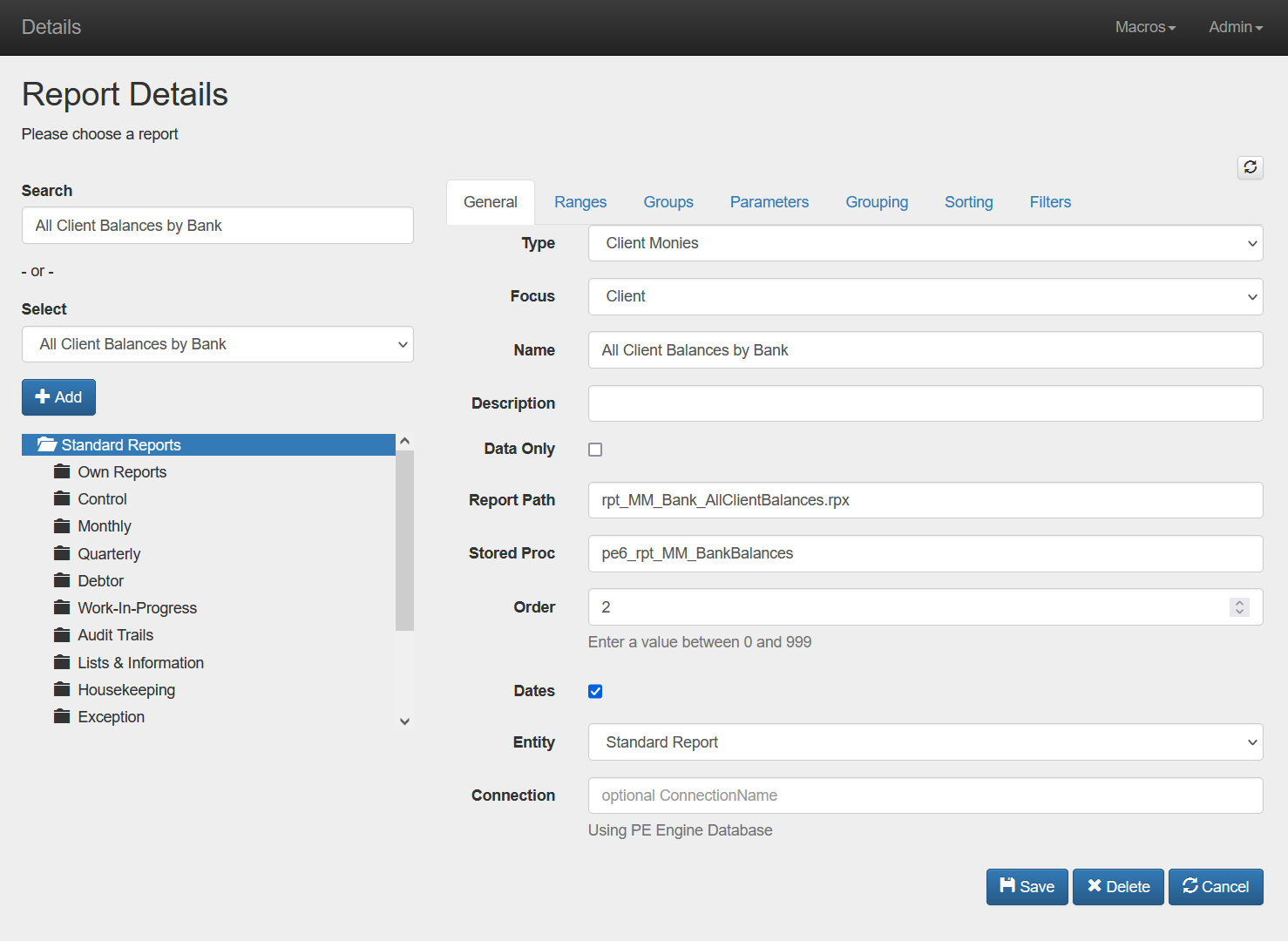 Report details in Practice Engine